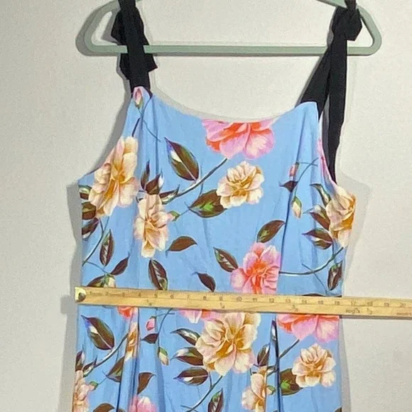 GB Floral Print Grosgrain Tie Maxi Dress Sz Xl Blue Floral Lined Brunch - Picture 5 of 8